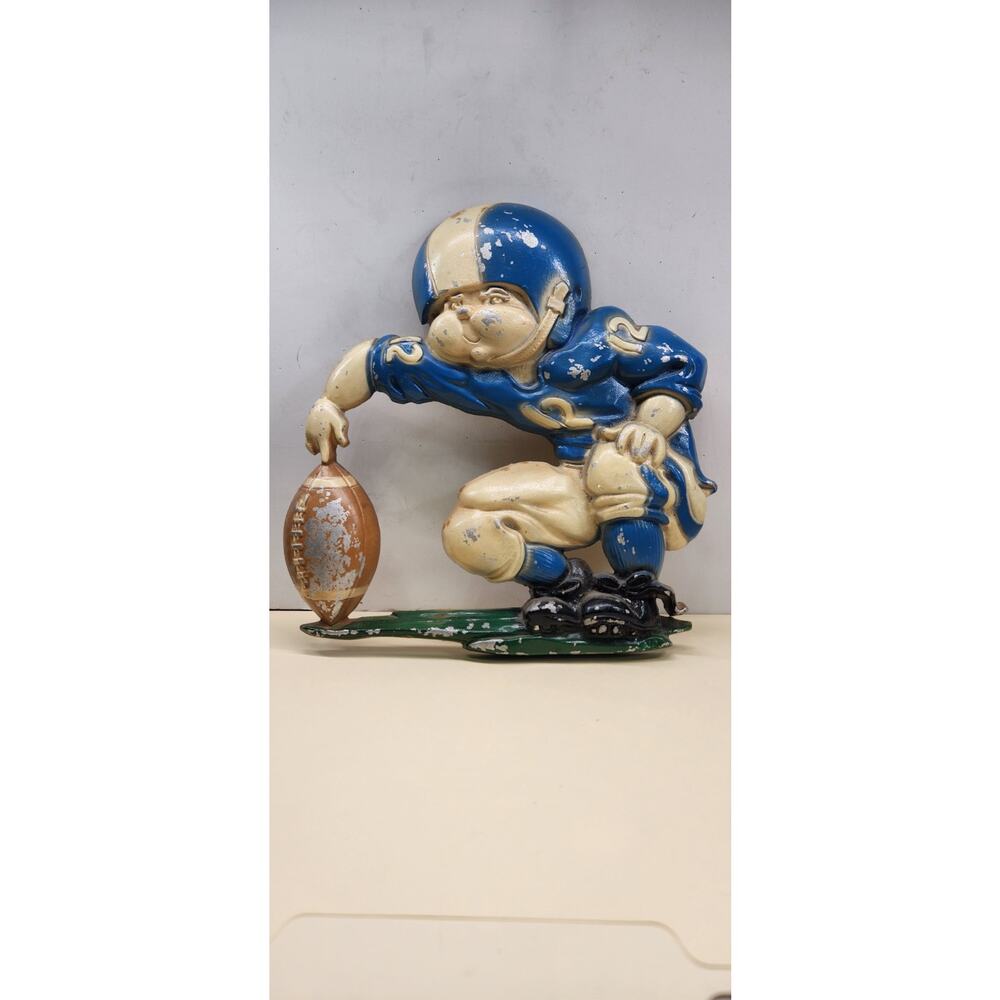 Vintage 1976 Metal Wall Hangings Sexton, Homco 3 Football Players Plaques USA